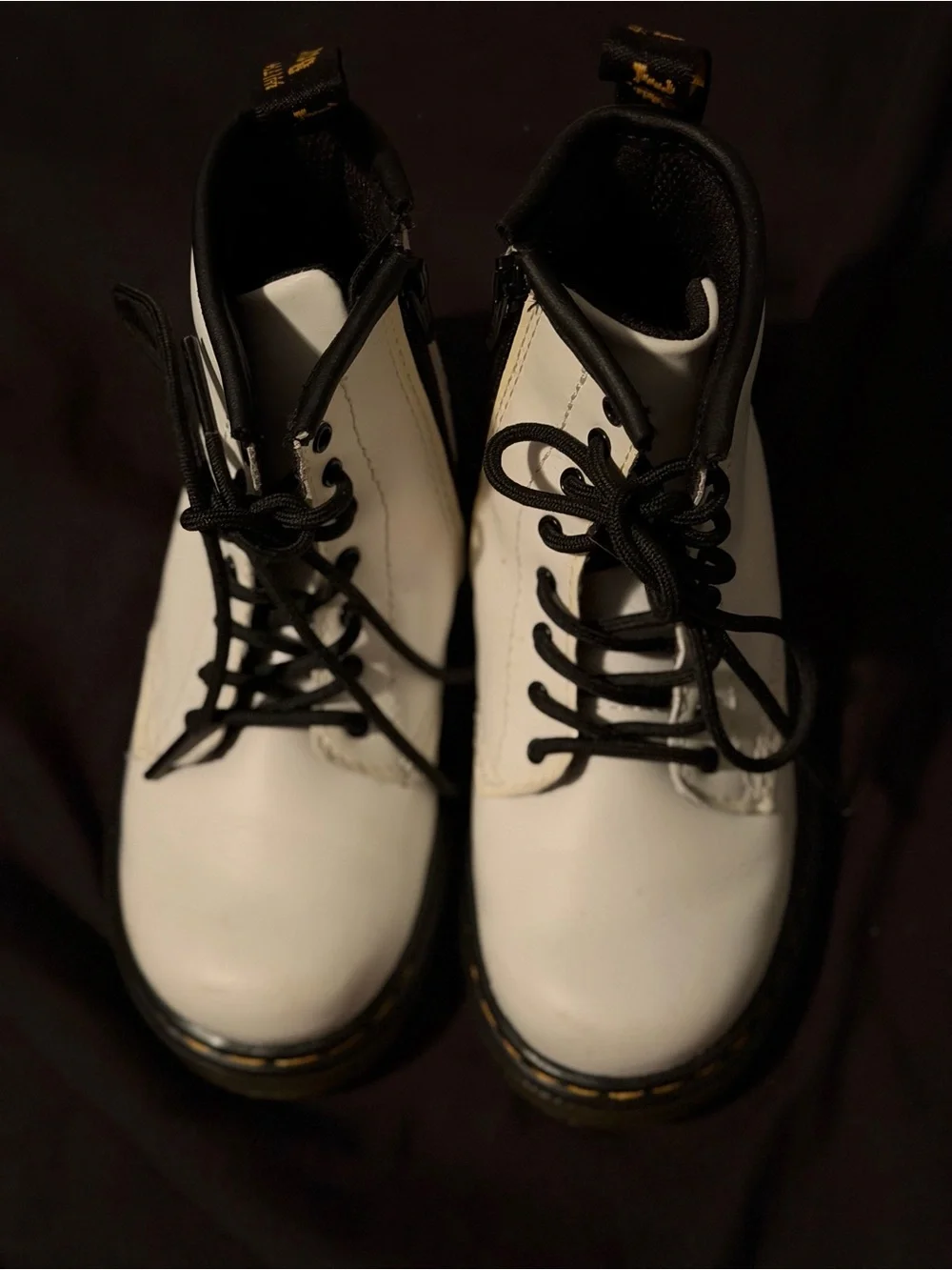 Dr. Martens Kids White and Black Lace-Up Ankle Boots